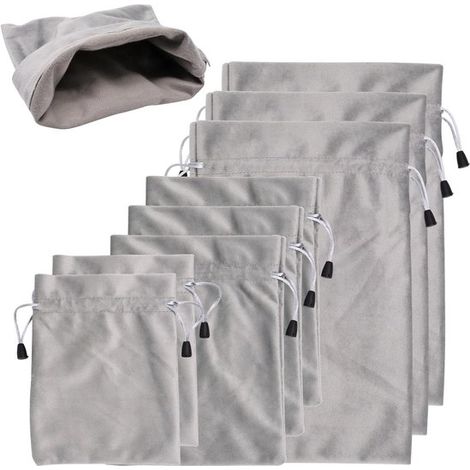 sacchetti portaoggetti grigi con coulisse regolabile, ideali per viaggi, come sacchetti regalo, portachiavi o portagioie, per banchetti e matrimoni. (1/5)