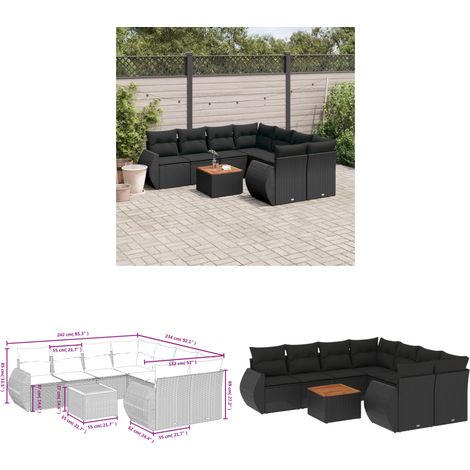 9-tlg. Garten-Sofagarnitur mit Kissen Schwarz Poly Rattan - Gartenmöbel Set - PE-Rattan Möbel - Outdoor Lounge - Esstisch - Gartenstuhl - Home & Living (1/3)