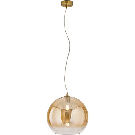 Suspension En Verre Soufflé Ambre Dégradé Avec Structure En Métal Et Aluminium Laiton Bruni, Douille E27, Diamètre 35 Cm - Perenz Luminaire (1/2)