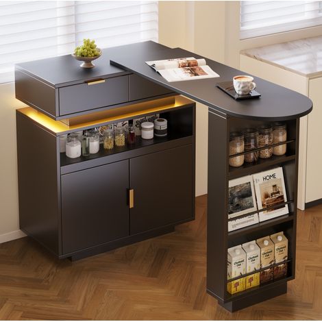 Mesa bar extensible 115-183x40x99.5 cm negra en MDF con almacenaje y iluminación LED (1/5)