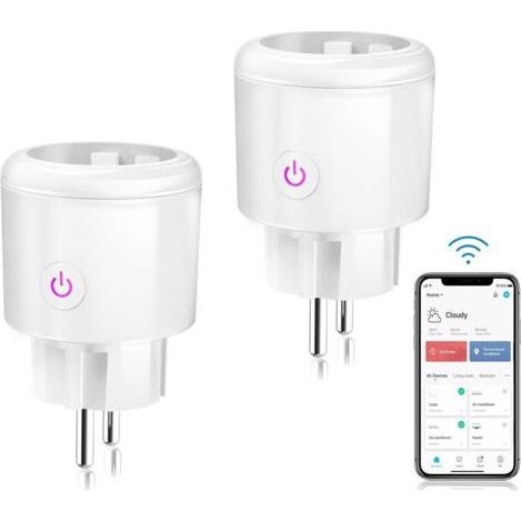 Prise Connectée, 16A WiFi Intelligente Compact, Compatible avec Alexa, Google Home, Mesure de Consommation électrique, APP Contrle, Contrle Vocal, Horaires et Minuterie, 2PCs (1/5)