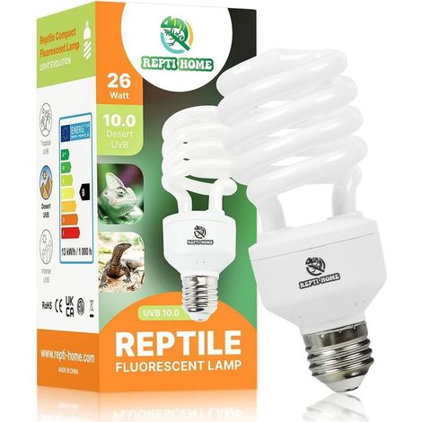 Lampe UVA UVB pour Reptiles 26W 10.0, Terrarium Lampe Fluorescente Compacte pour Tortues, Ampoule UVB pour Tortues, Caméléons, Dragon Barbu (1/5)