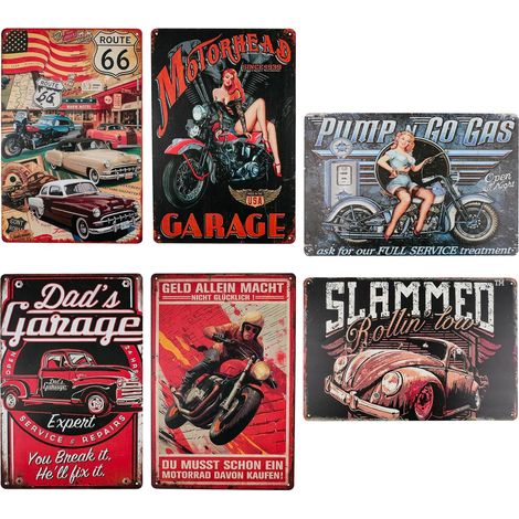 Lot de 6 Plaques Métal Vintage Décoration Murale Rétro, 20x30cm (1/5)