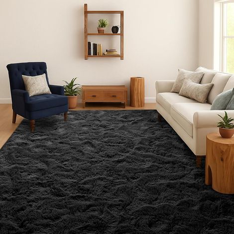 Tapis Shaggy Salon Chambre Poils Longs, Noir, 160x230 cm Uni, Doux et moelleux, Antidérapant, Lavable en machine, Pour chambre d’enfant, chevet, salle de jeux, dortoir, bureau (1/5)