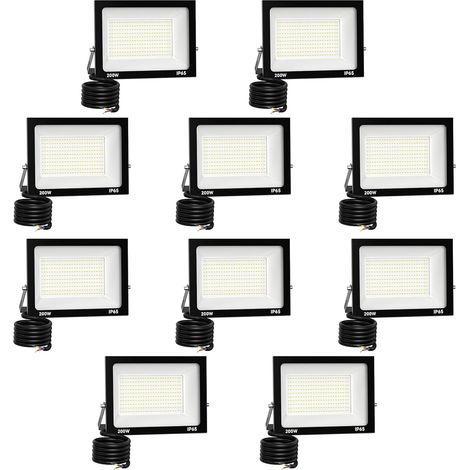 10 Pack Projecteur LED Extérieur 200W 20000 lúmenes 3000K Blanc froid Spot LED Eclairage IP65 Étanche Projecteur Extérieur Eclairage de Sécurité Floodlight pour resistente al agua (1/5)