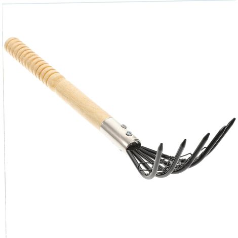Râteau à Fruits de Mer en Acier Inoxydable Noir, 1 Pièce Paquet Filet, Manche Bois, Outil Pratique pour Coquillages et Palourdes (1/5)