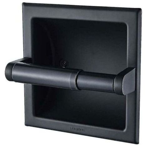 BARKBUSTERS Porte-papier toilette noir mat Support mural pour papier toilette encastrable noir en métal Porte-papier toilette mural noir avec support de montage (1/4)