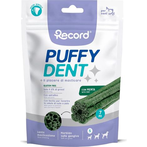 Confezione da 7 snack taglia m 105 g gusto menta: Puffydent snack morbido per cani gusto menta