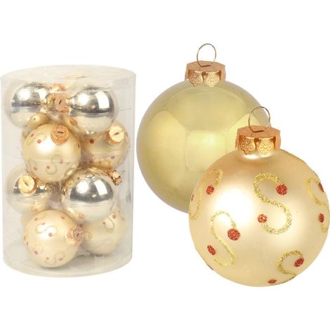 Set di 12 palline di vetro in un mix di colori oro con decorazioni (1/3)