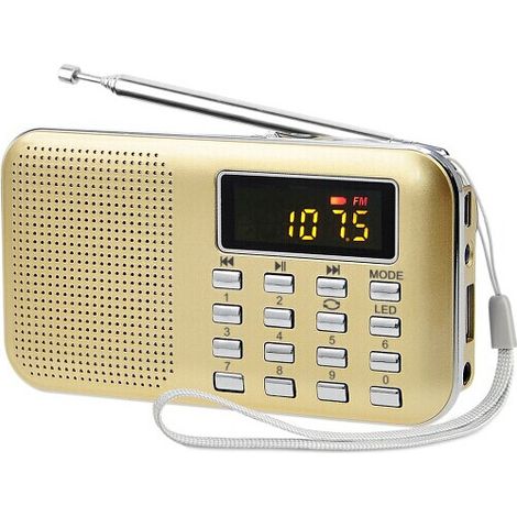 Radio portable - Batterie rechargeable LED - Mini haut-parleur multifonction - Doré