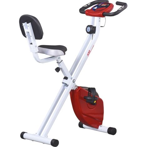 Bicicleta estática plegable con resistencia magnética, 8 niveles, LCD, roja y blanca (1/3)