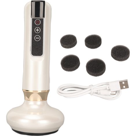 Appareil de ventouses électrique 6 niveaux d'aspiration, masseur à vide avec billes en acier coulissantes pour drainage corporel, blanc nacré (1/5)