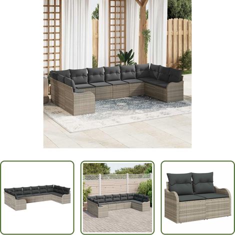 vidaXL Poly-Rattan -  Gartensofa-set 10 pcs Hellgrau Poly-Rattan (1/5)