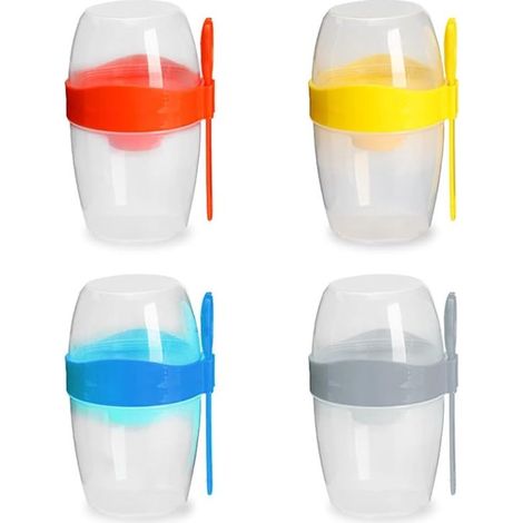 Set di 4 bicchieri di sicurezza con cucchiaio, shaker per pasti dimagranti (1/5)