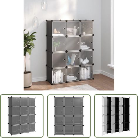 The Living Store Cubes de rangement 12 pcs avec portes noir PP - Cube De Rangement - Étagère Murale - Meuble Rangement - Rangements Intérieur - Organisateur Tiroir (1/5)