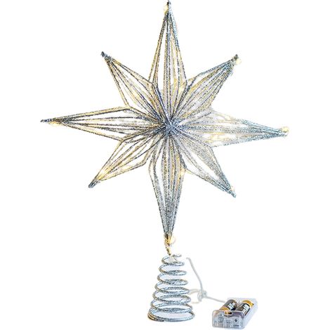 Sommet Pour Arbre De Noël - Étoile Lumineuse À LED - Pour Décoration Intérieure Et Extérieure - Hauteur 20 25 Ou 30 Cm - Alimenté Par 2 Piles AA (1/5)