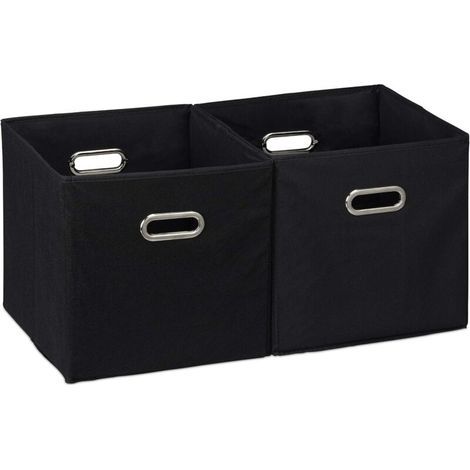 Contenitori in tessuto, organizer cubico con due maniglie, cestini pieghevoli per la camera da letto, set da 2, neri, 28 x 28 x 28 cm (1/4)