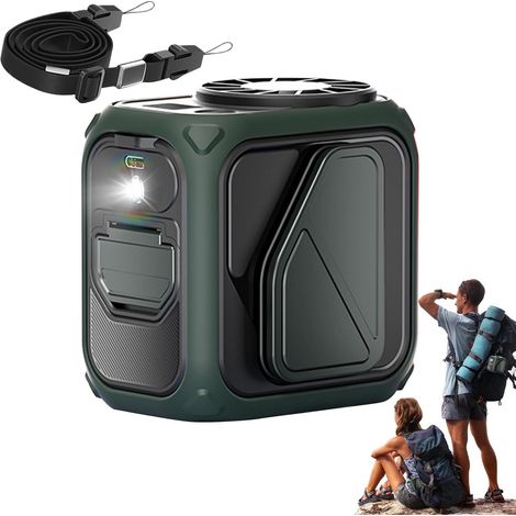Ventilateur de taille avec lumière stroboscopique, tour de cou, clip ceinture pratique, glacière personnelle, autonomie de 12 heures, idéal pour le camping, les voyages, l'entraînement et les activité (1/5)
