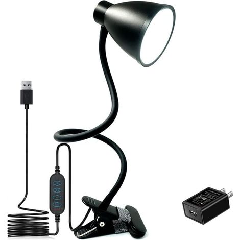 royaluxe -Lampe de bureau 3 modes de coul, 10 variat de luminosité, lampe de lecture 10 W, 38 LED, lampe à pince avec minuterie d'arrêt automatique, col de cygne flexible à 360°, lampe à clipser pour (1/5)