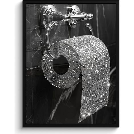 AFFICHE ENCADRÉE WC - Papier hygiénique - Noir et blanc - Paillettes Tableau Décoration Murale 60x80 (1/5)