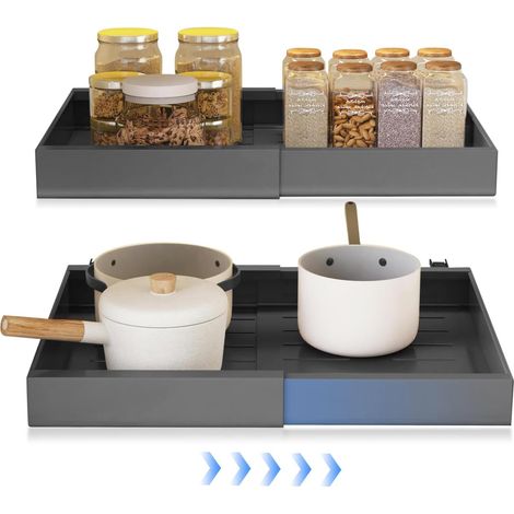 2 Tiroir Coulissant Cuisine, Aucun Perçage Requis Rangement Coulissant Placard Cuisine Extensible Et Pas Facile à Rouiller Tiroir Convient Pour La Réglable 32-52×42×7cm (grey2) (1/5)
