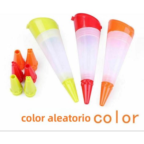 Set de poche à pâtisserie réutilisable avec 3 embouts en silicone, outils de décoration de gâteaux écologiques, couleurs aléatoires (1/4)