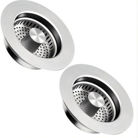 Lot de 2 filtre d'évier de cuisine et bouchon de lavabo pour une profondeur 40 mm, trou d'évier 75-86 mm, 3 en 1 Pop-Up Bouchon de vidange en acier inoxydable (1/5)