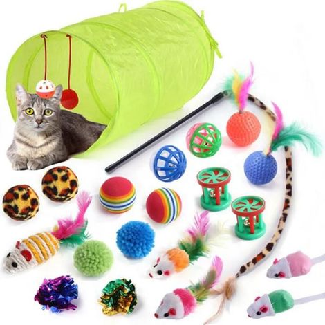 Ensemble de jouets pour chat 21 pièces avec tunnel pour chat, jouet pour chat, souris et plumes (jaune) (1/5)