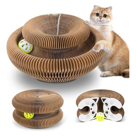Griffoir pour Chats Carton - Grattoir Multi-Formes Pliant Jouet avec Cloche Dérouvable, l'Instinct de Chasse Félins, Adapté à Tous les Âges de Chats (1/5)