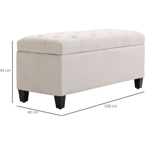 Sitzbank mit Stauraum Polsterbank mit Leinenoptik, Sitztruhe mit Holzbeine, Truhenbank für Wohnzimmer Schlafzimmer Flur 100 x 40 x 44 cm Cremeweiß (1/5)