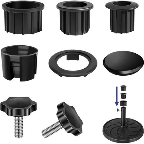 Juego de accesorios de 7 piezas para soporte de sombrilla, con Orifizio, tornillos y tacos, para soporte de sombrilla de jardín y patio. (1/5)