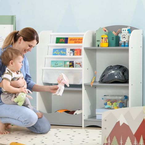 Estantería para Niños Organizador de Juguetes Estantería Infantil con Estantes Abiertos para Dormitorio 85x26x84 cm Gris (1/5)