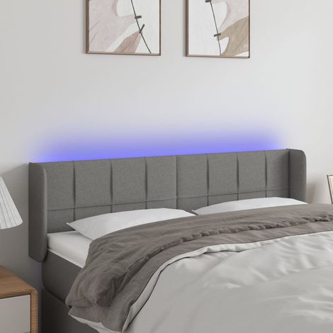 Tête de lit à LED Armoire de tête de lit Gris foncé 147x16x78/88 cm Tissu 57813 (1/5)
