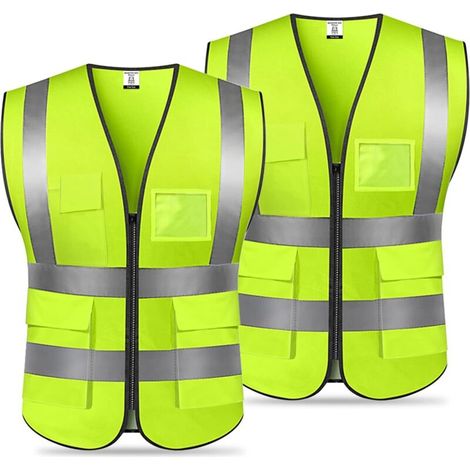 Gilet de sécurité réfléchissant 100% polyester – 5 poches – Haute visibilité pour course, vélo, moto – Visibilité 360°