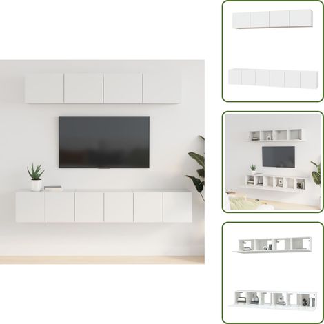 5-tlg. TV-Schrank-Set Weiß Holzwerkstoff - TV-Schrank - Holzwerkstoff Möbel - Wohnzimmer Dekoration - Fernsehtisch - Wandregal (1/5)