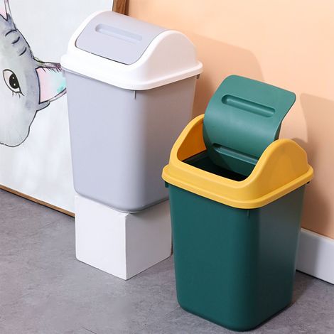 Lot de 2 poubelles à couvercle basculant, style simple, décoratives et pratiques, en plastique, avec couvercle pivotant à 360°.