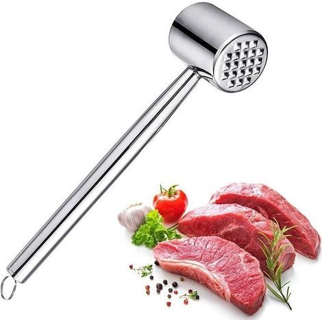 Ablandador de carne de acero inoxidable de doble cara, ablandador de carne de acero inoxidable 304, martillo para carne para bistec, pollo, pescado, cerdo, apto para lavavajillas. (1/4)