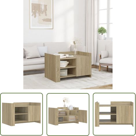 The Living Store Table basse chêne sonoma 80x50x50 cm bois d'ingénierie - Table Basse - Meuble Salon - Table D'appoint - Table Ronde - Mobilier Design (1/5)