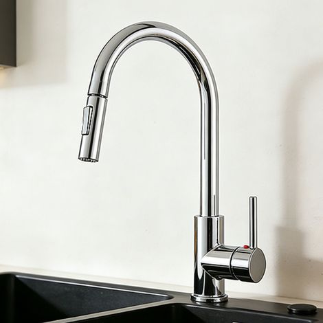 AICA Spülwasserhahn Chrom Hoher U-Bogen Armatur Ausziehbar mit 2 Strahlarten Robuster Messingkern