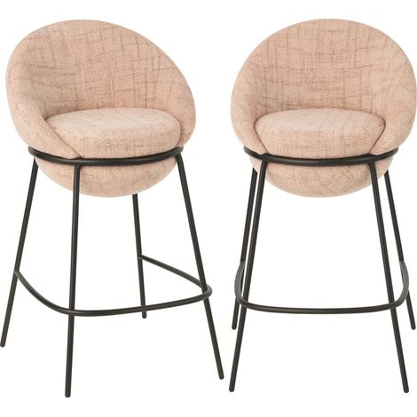 Chaise de bar design en tissu texturé vieux rose et métal noir - EGYZ (1/5)