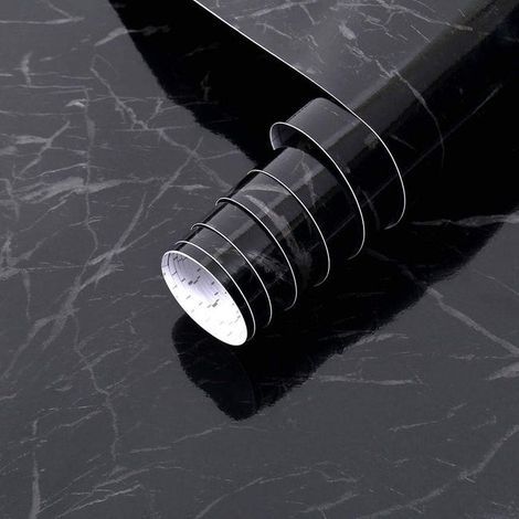 Self-adhesive wallpaper with black marble pattern, 40 cm x 200 cm, with removable decorative film, suitable for offices and kitchens. (1/5)