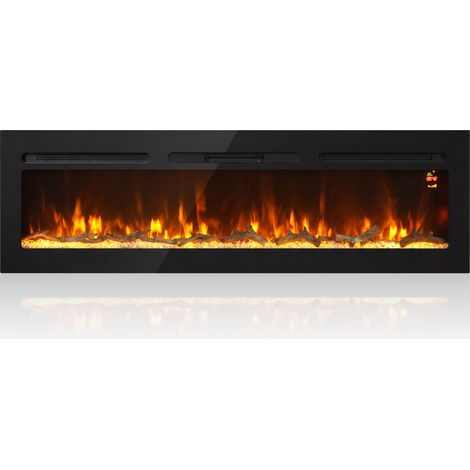 HOMCOM Camino Elettrico da 170 cm a Incasso o a Parete, 1800W, Cristalli (1/5)