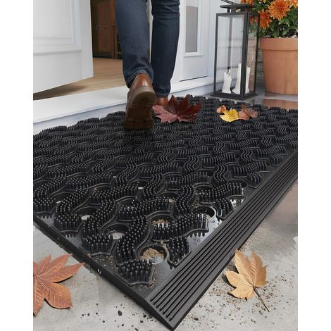 Tapis d'Entrée TPE 43x75 cm Noir Antidérapant Imperméable Paillasson extérieur entrée TPE, antidérapant, résistant, avec connecteurs, doux pieds nus, sans odeur, idéal patio jardin. (1/5)