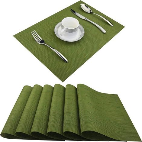Set mit 6 Platzsets, gewebte Vinyl Platzsets, waschbare Platzsets für den Innenbereich, rutschfeste Tischsets (Grasgrün, 6 Sets) (1/5)