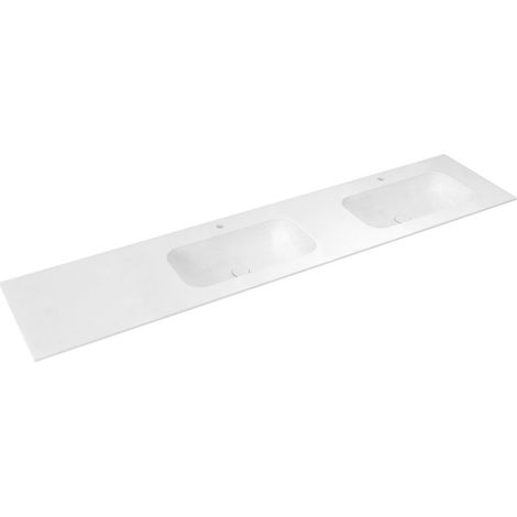 ARUBA Lavabo double à droite, 220x51,5 cm, Rockstone blanc mat (1/4)