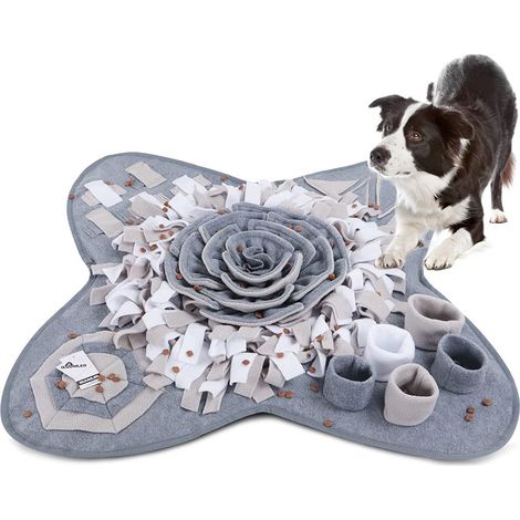 Tapis olfactif pour chien jeu éducatif en forme de fleur dimensions 70 cm x 70 cm couleur gris (1/5)