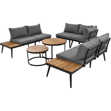 Ensemble salon de jardin pour 5-6 personnes, mobilier de jardin, ensemble repas pour terrasse, balcon, jardin, intérieur et extérieur, structure en fer galvanisé, ensemble repas 6 pièces (2 canapés 2 (1/5)