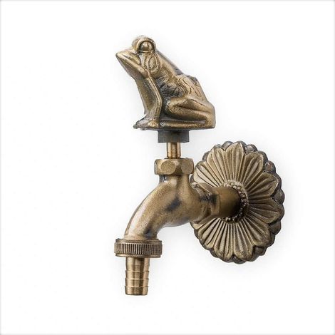 Robinet de Jardin Rétro avec Motif Grenouille, Pour L'extérieur, Doré (1/2)