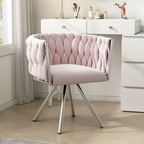 Fauteuil maquillage pivotant rose velours luxueux,4 pieds métalliques support stable,parfait chambre et espace loisir