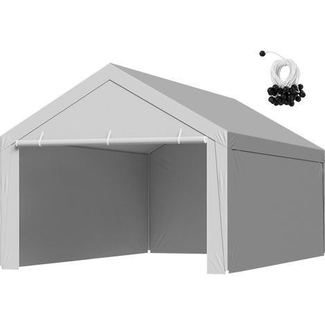 Toile Rechange Carport, 6,09x3,65 m, Bâche Toit Abri Voiture, Couverture Tente Garage Portable, Résistante UV Imperméable, avec Parois Latérales, Cordons Élastiques Bille, Gris, Cadre Non Inclus (1/5)